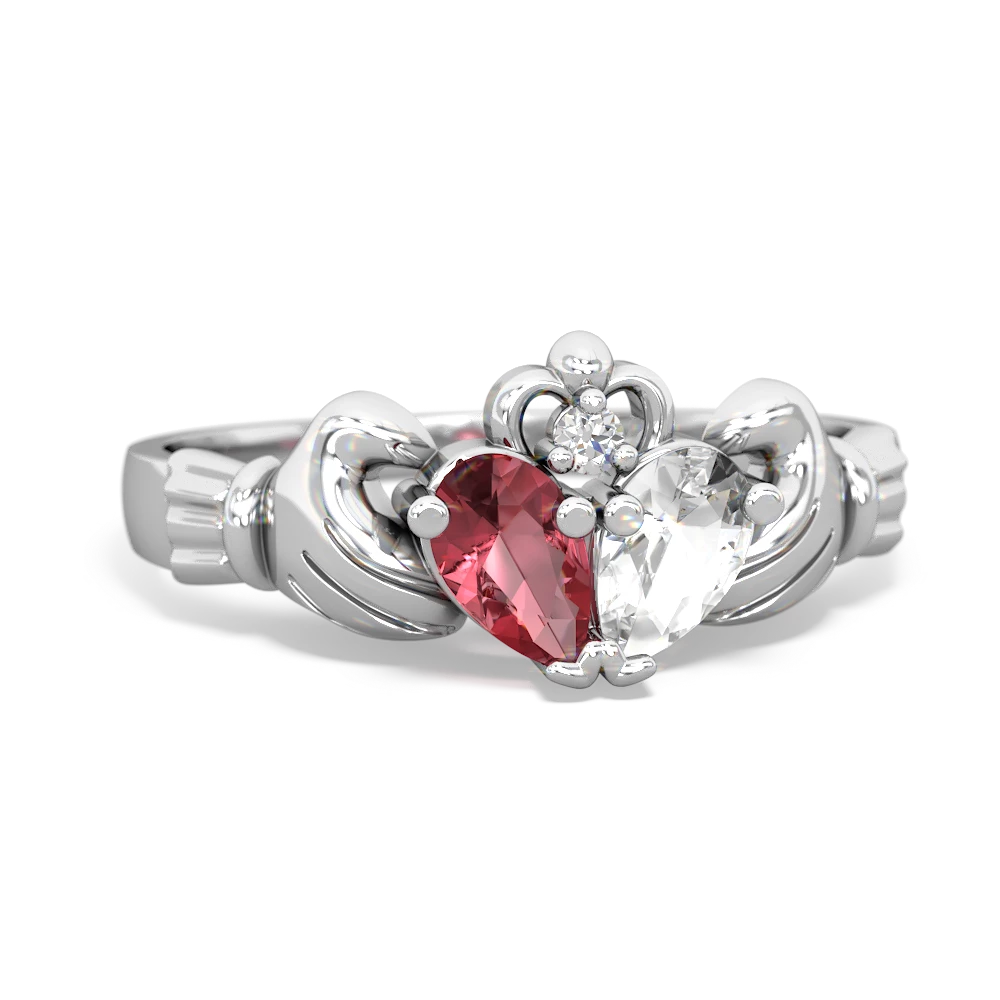 Pink Tourmaline 'Our Heart' Claddagh 14K White Gold ring R2388