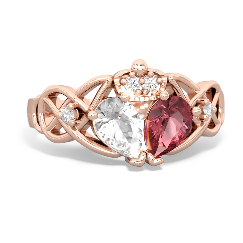 Pink Tourmaline 'One Heart' Celtic Knot Claddagh 14K Rose Gold ring R5322