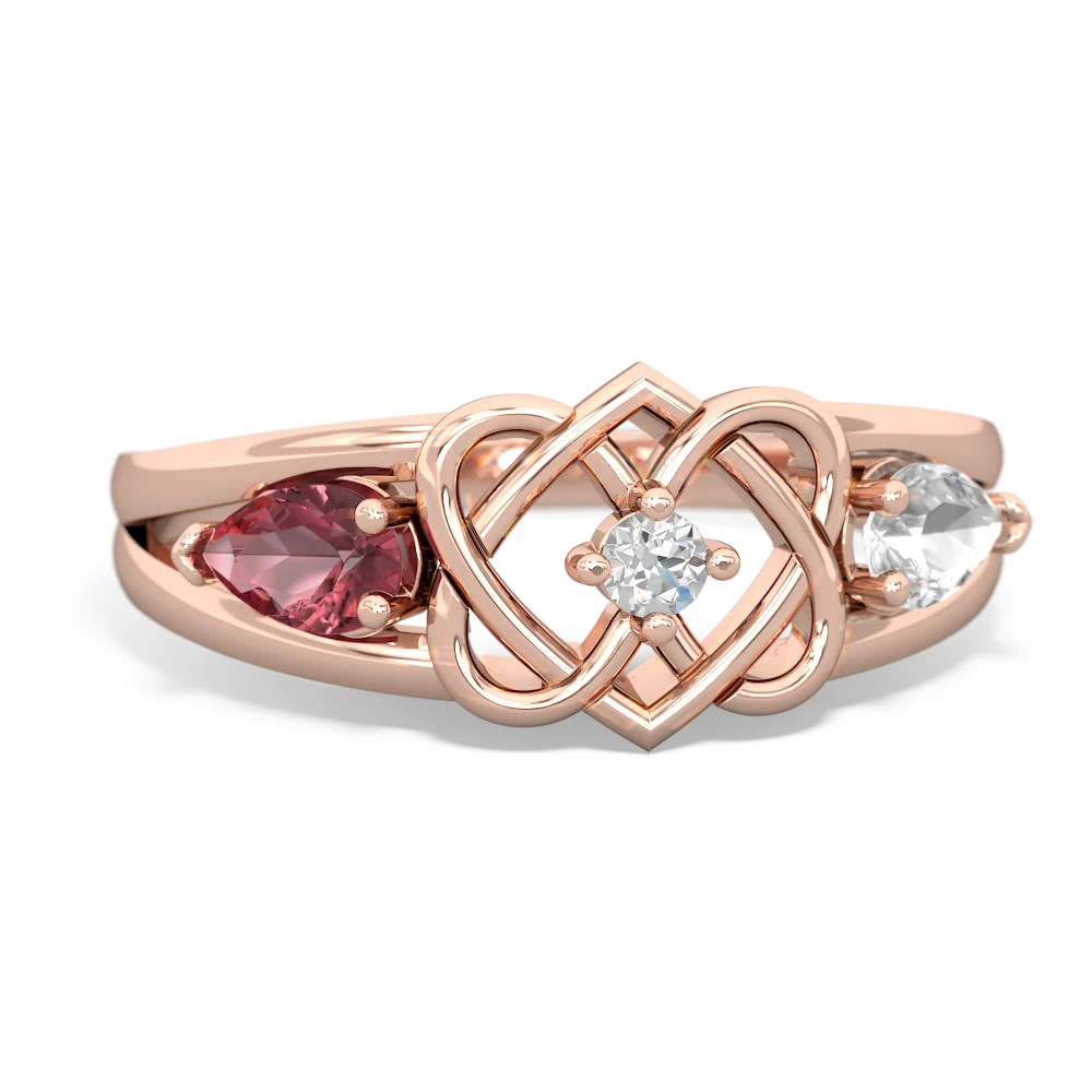 Pink Tourmaline Hearts Intertwined 14K Rose Gold ring R5880