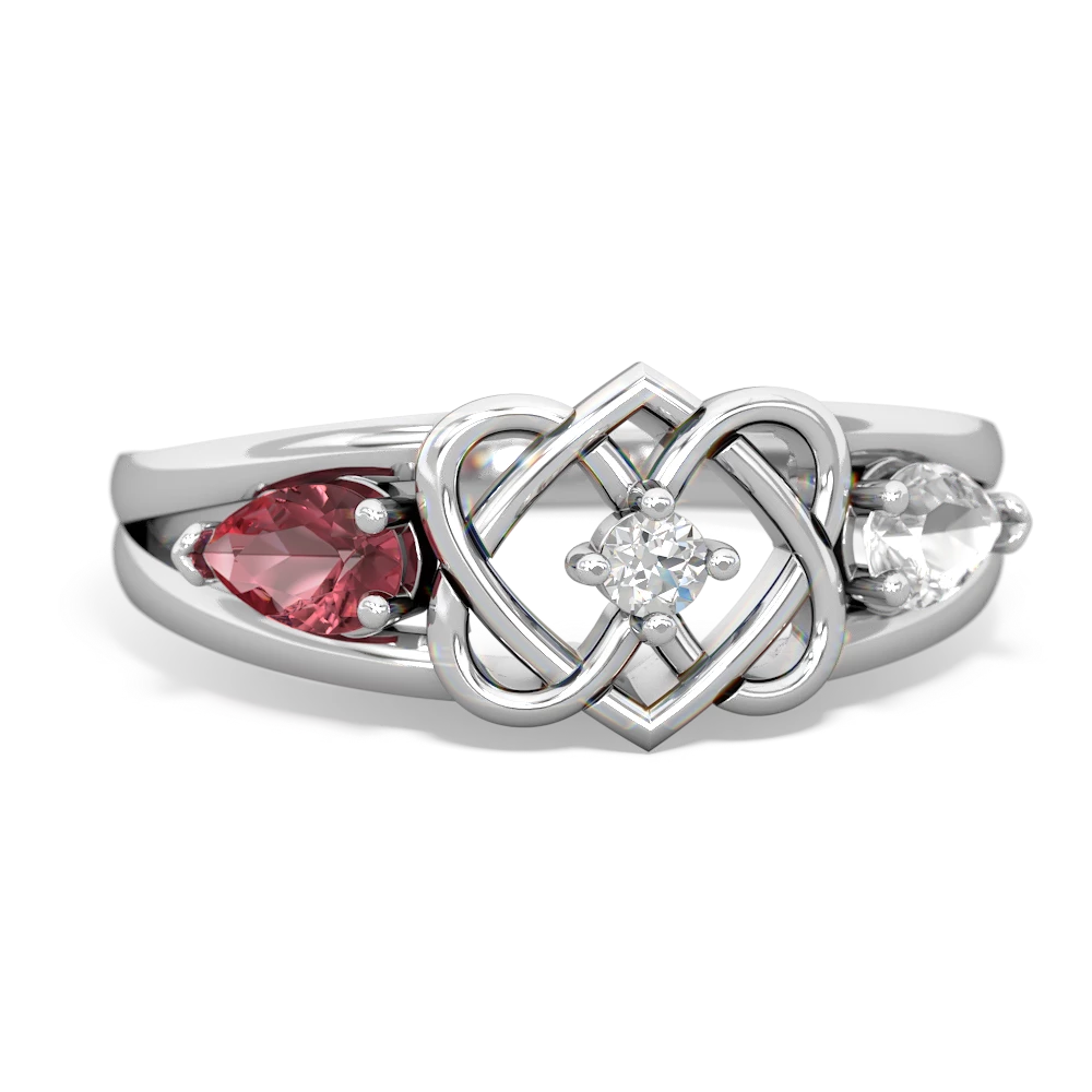 Pink Tourmaline Hearts Intertwined 14K White Gold ring R5880