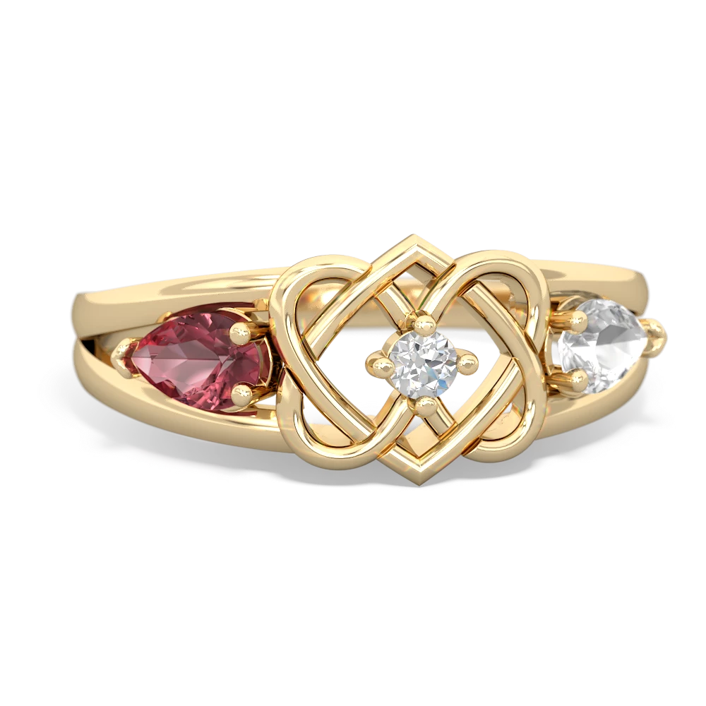 Pink Tourmaline Hearts Intertwined 14K Yellow Gold ring R5880