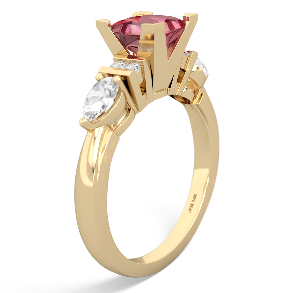 Pink Tourmaline 6Mm Princess Eternal Embrace Engagement 14K Yellow Gold ring C2002
