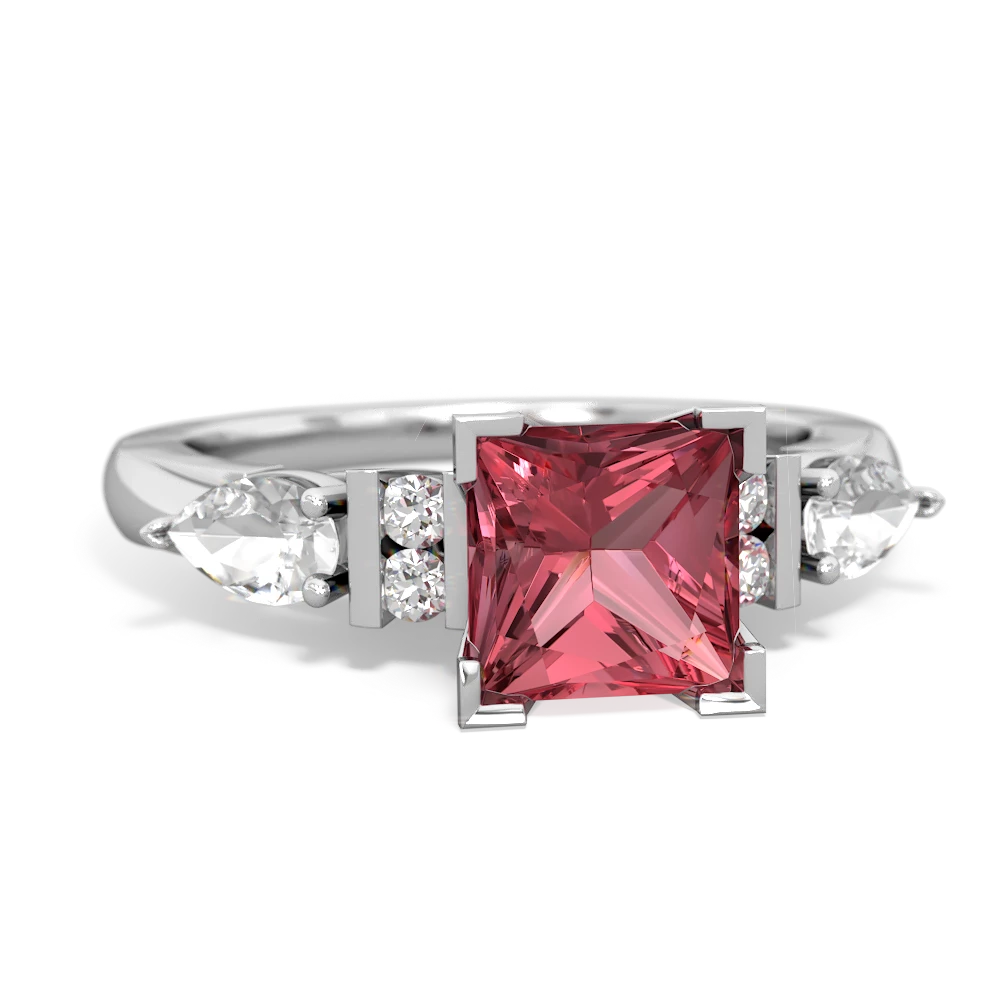 Pink Tourmaline 6Mm Princess Eternal Embrace Engagement 14K White Gold ring C2002