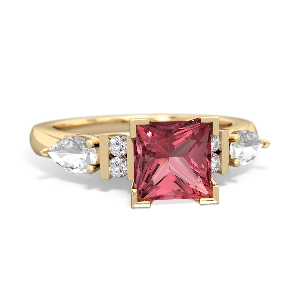 Pink Tourmaline 6Mm Princess Eternal Embrace Engagement 14K Yellow Gold ring C2002