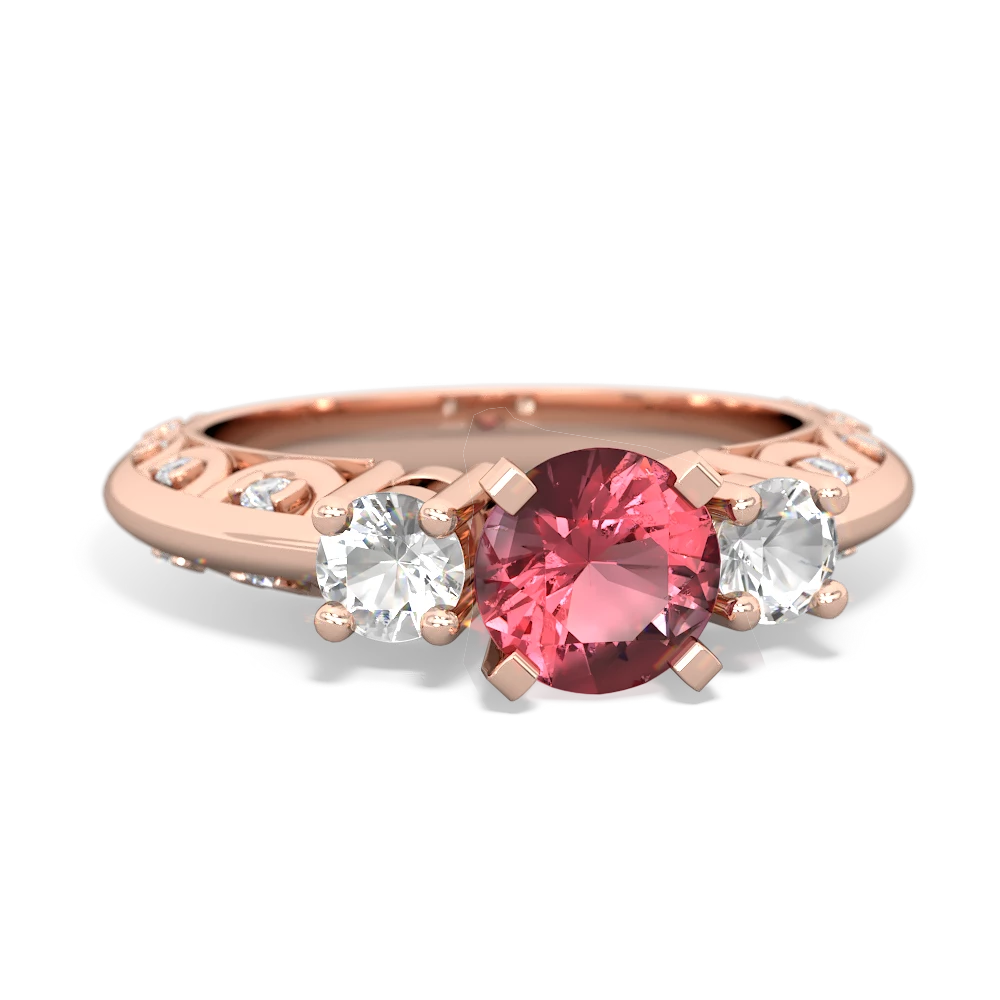 Pink Tourmaline Art Deco Eternal Embrace Engagement 14K Rose Gold ring C2003