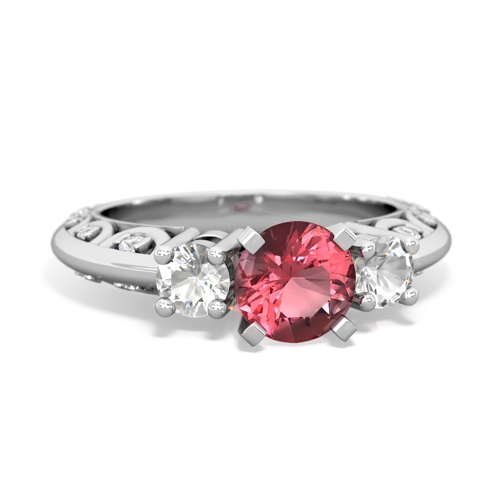 Pink Tourmaline Art Deco Eternal Embrace Engagement 14K White Gold ring C2003