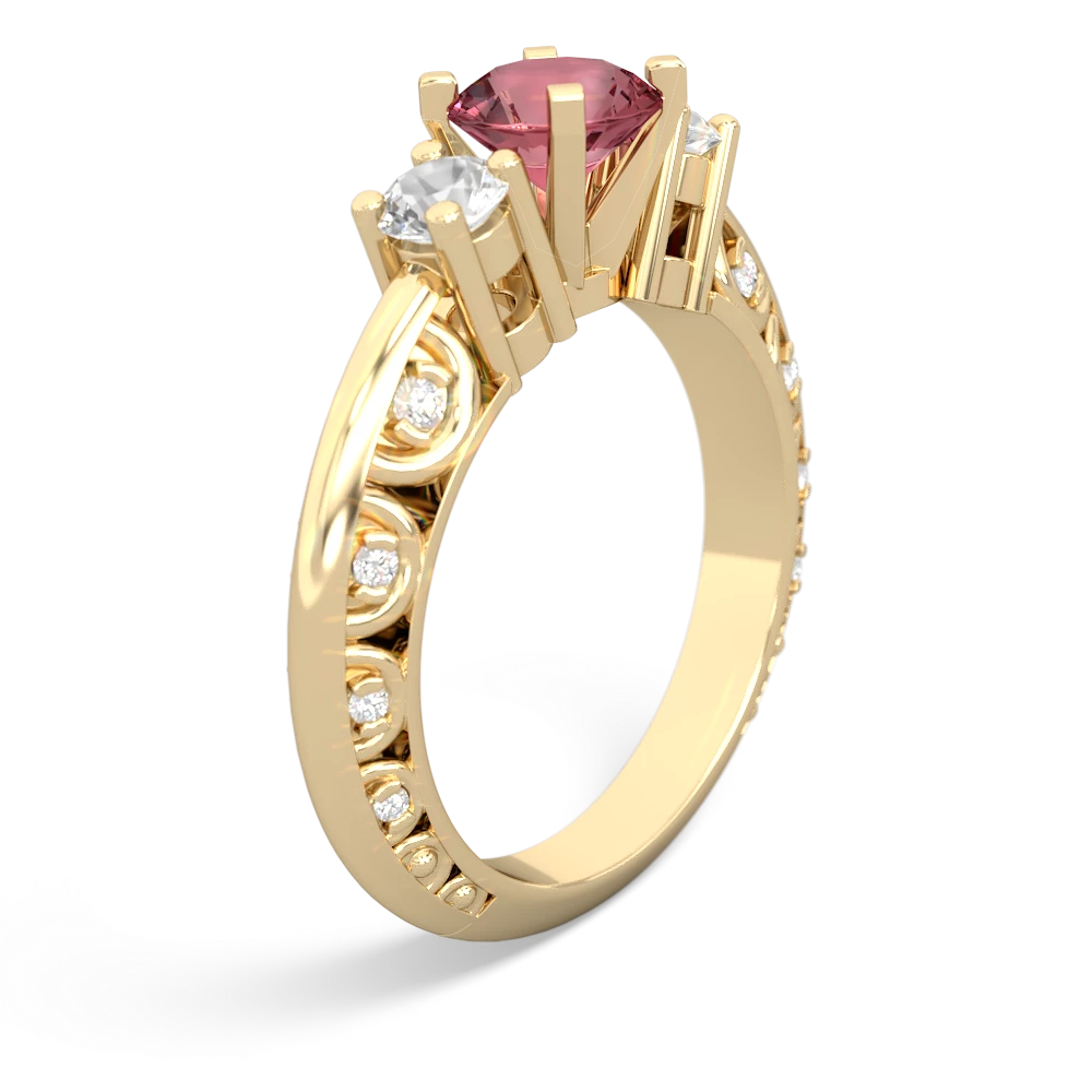 Pink Tourmaline Art Deco Eternal Embrace Engagement 14K Yellow Gold ring C2003