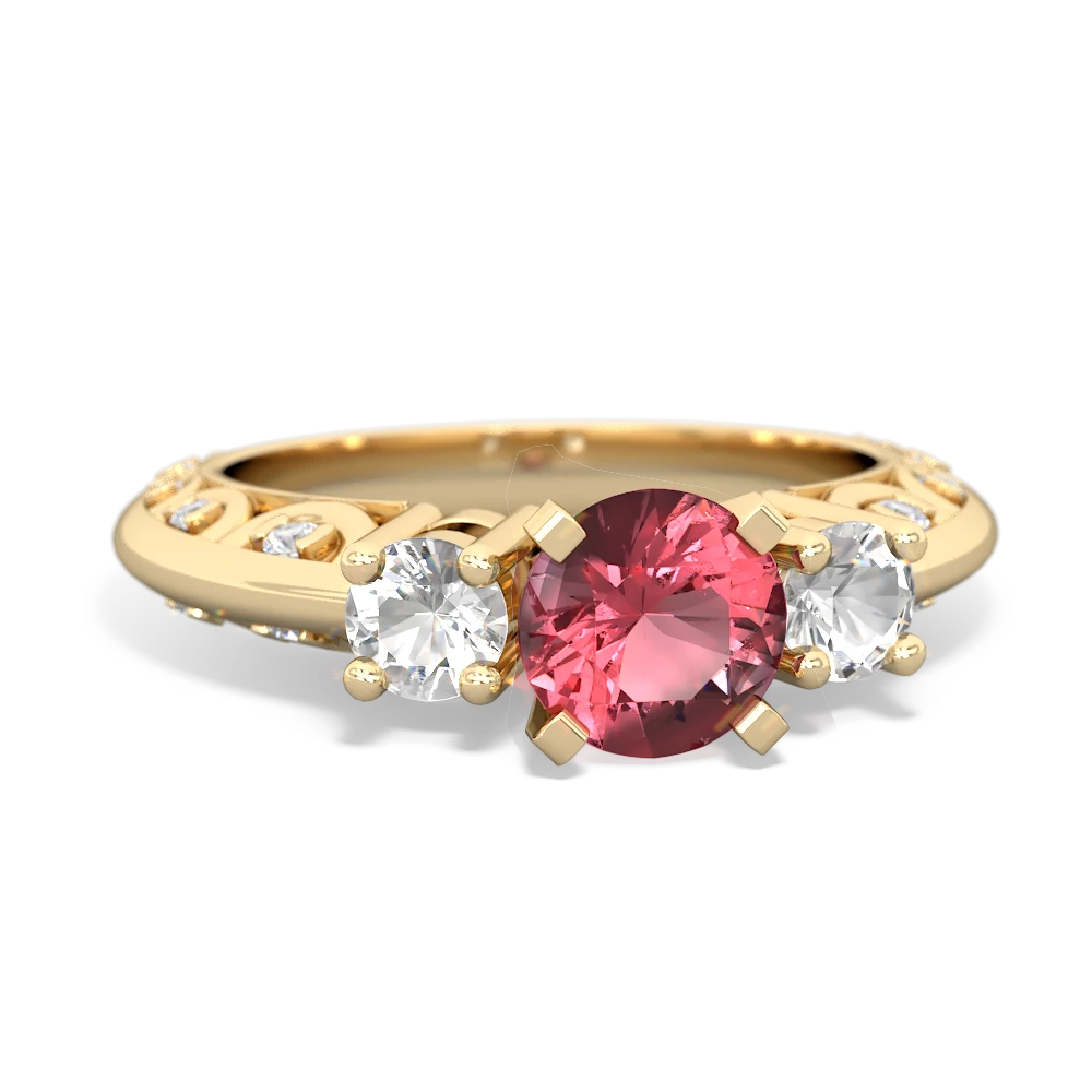 Pink Tourmaline Art Deco Eternal Embrace Engagement 14K Yellow Gold ring C2003