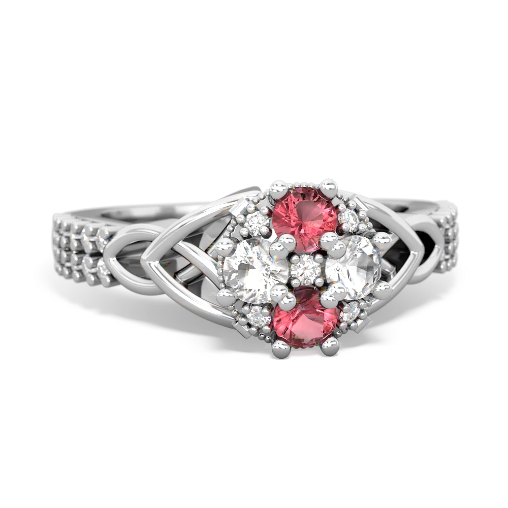 Pink Tourmaline Celtic Knot Cluster Engagement 14K White Gold ring R26443RD