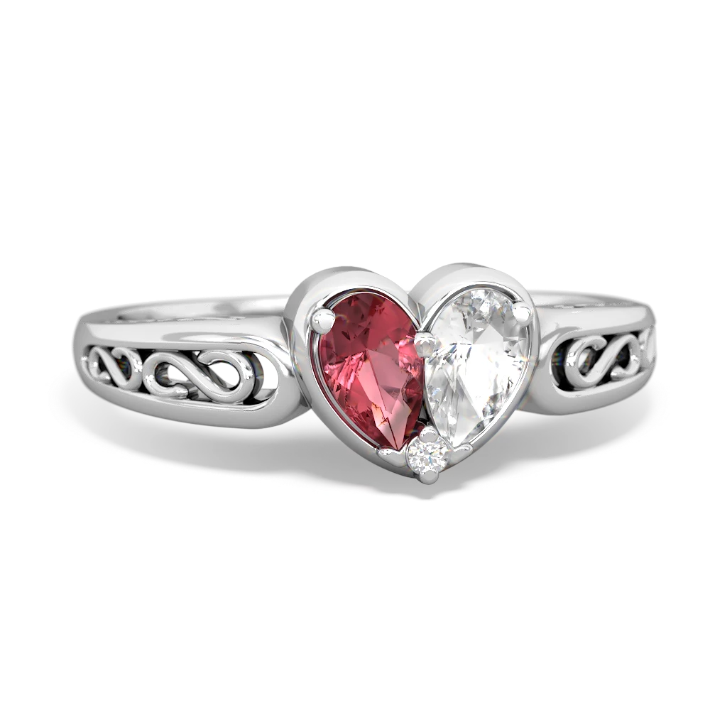 Pink Tourmaline Filligree 'One Heart' 14K White Gold ring R5070
