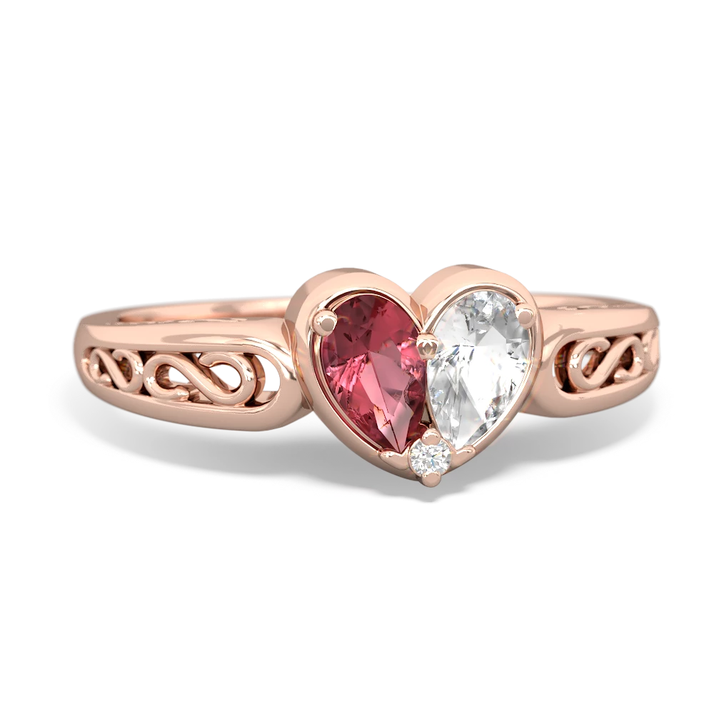 Pink Tourmaline Filligree 'One Heart' 14K Rose Gold ring R5070