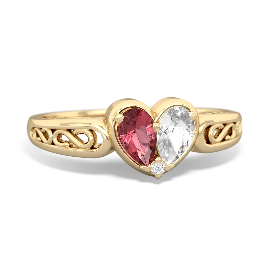 Pink Tourmaline Filligree 'One Heart' 14K Yellow Gold ring R5070