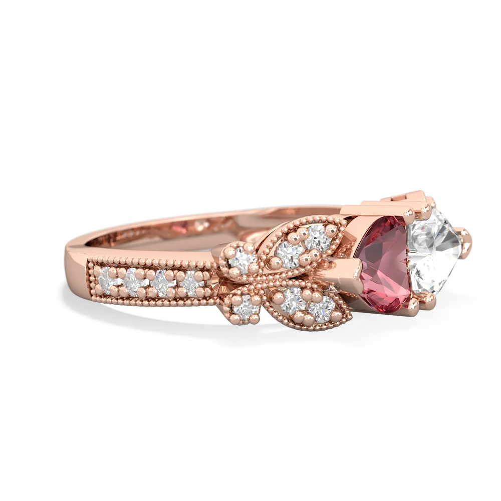 Pink Tourmaline Diamond Butterflies 14K Rose Gold ring R5601