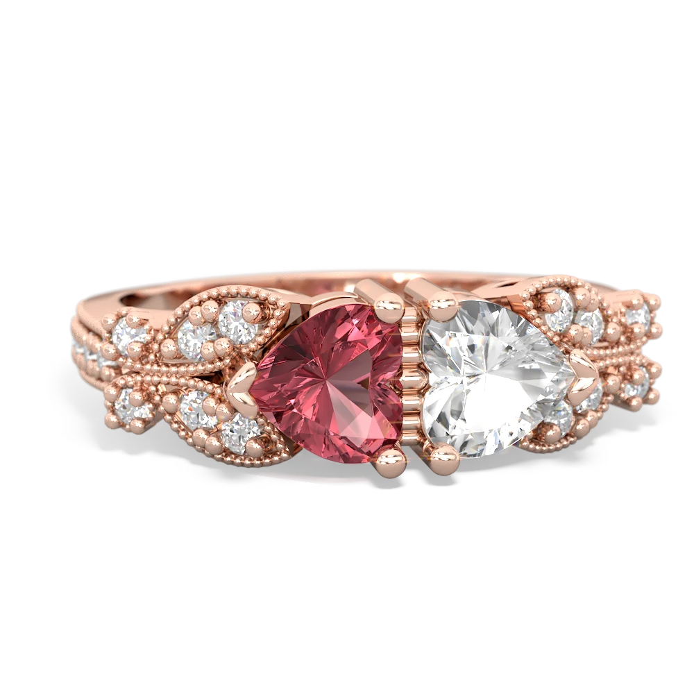 Pink Tourmaline Diamond Butterflies 14K Rose Gold ring R5601