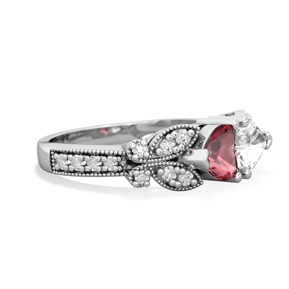 Pink Tourmaline Diamond Butterflies 14K White Gold ring R5601