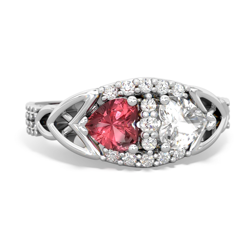 Pink Tourmaline Sparkling Celtic Knot 14K White Gold ring R2645