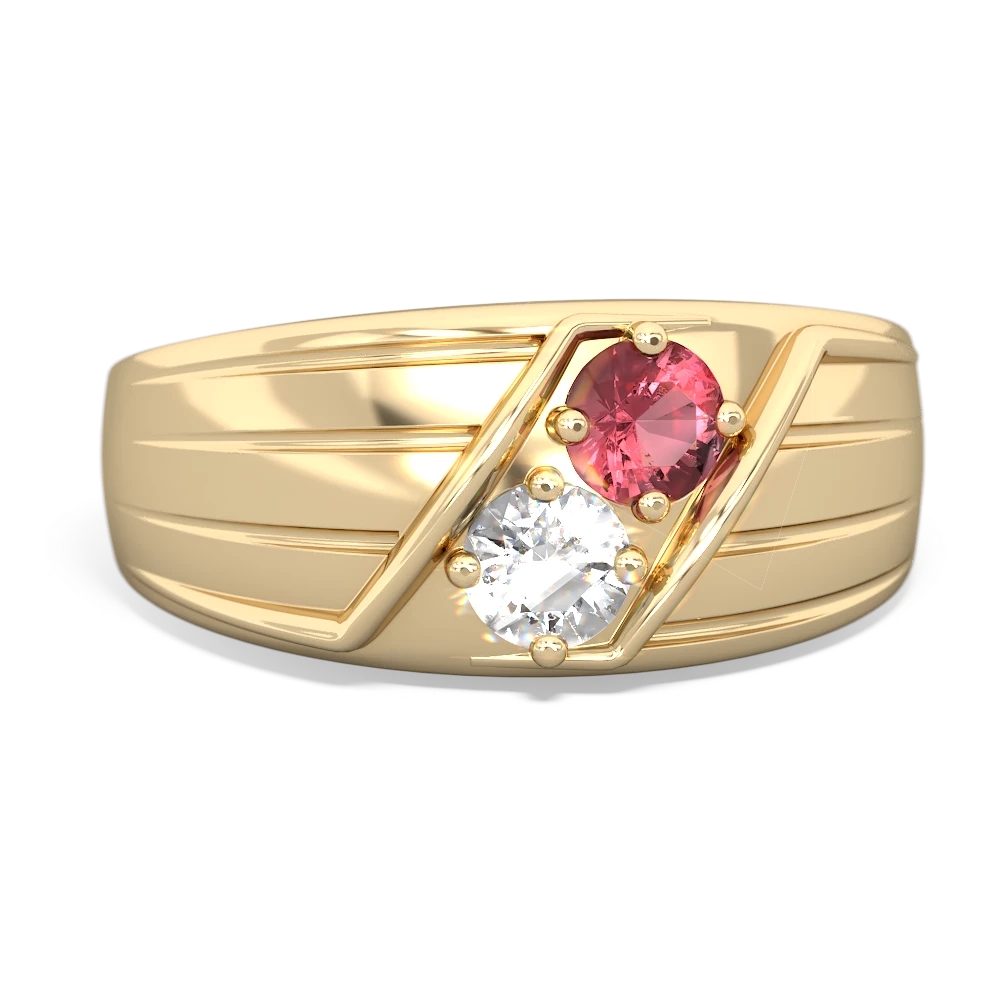 Pink Tourmaline Men's Streamline 14K Yellow Gold ring R0460