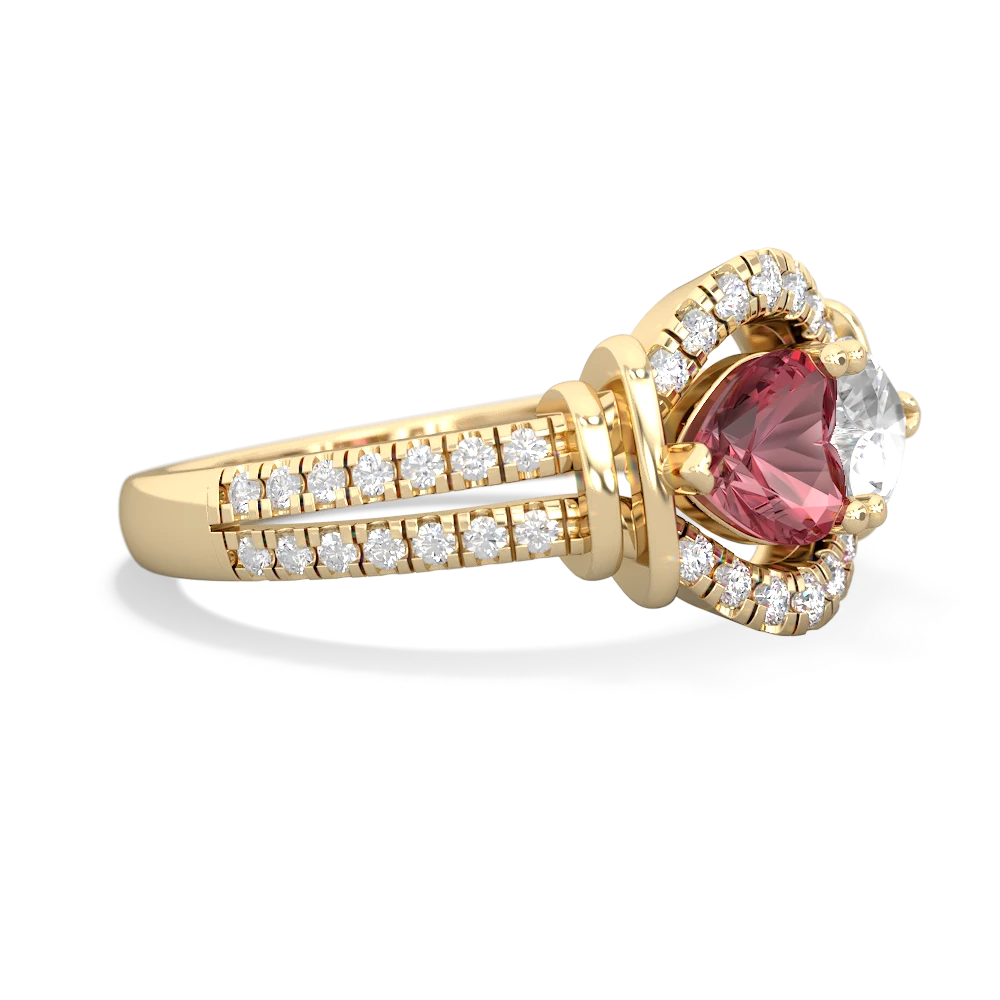 Pink Tourmaline Art-Deco Keepsake 14K Yellow Gold ring R5630