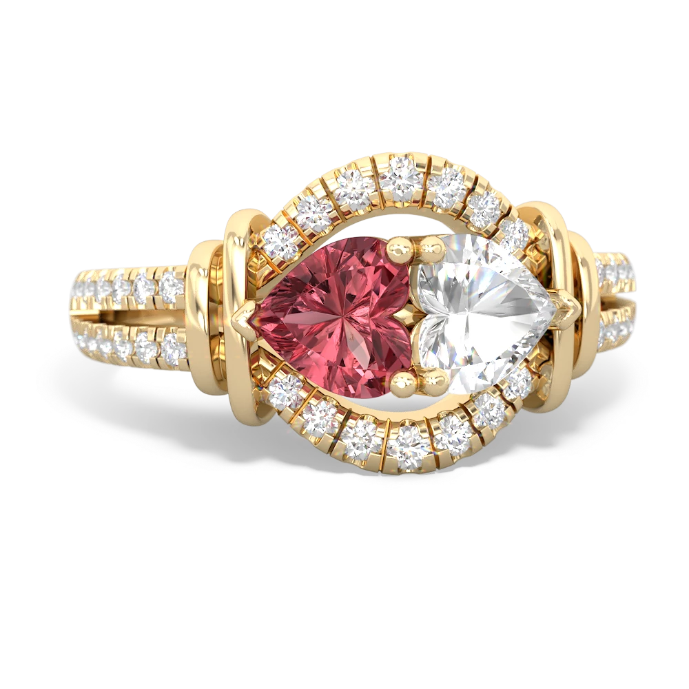 Pink Tourmaline Art-Deco Keepsake 14K Yellow Gold ring R5630