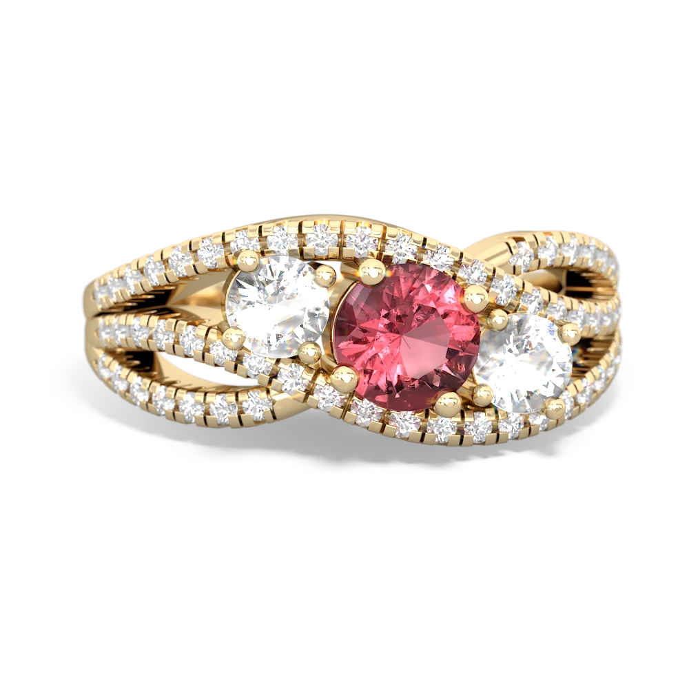 Pink Tourmaline Three Stone Aurora 14K Yellow Gold ring R3080