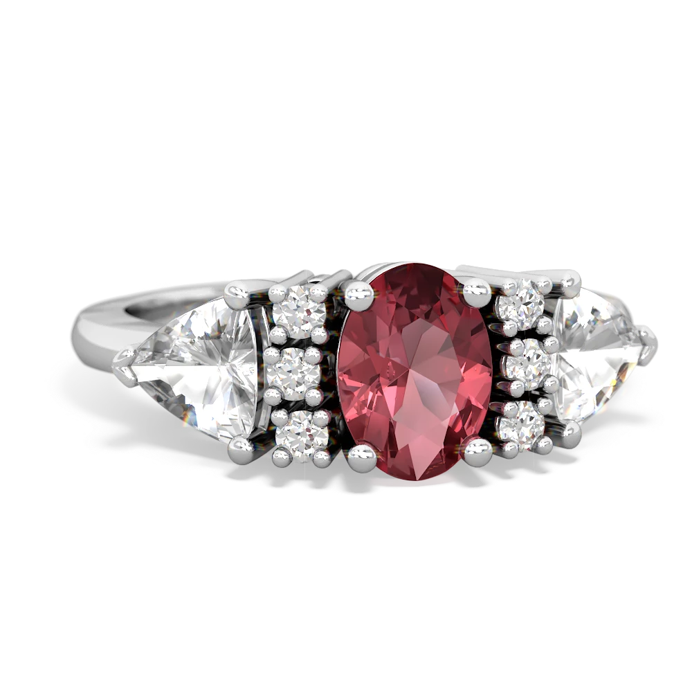 Pink Tourmaline Antique Style Three Stone 14K White Gold ring R2186