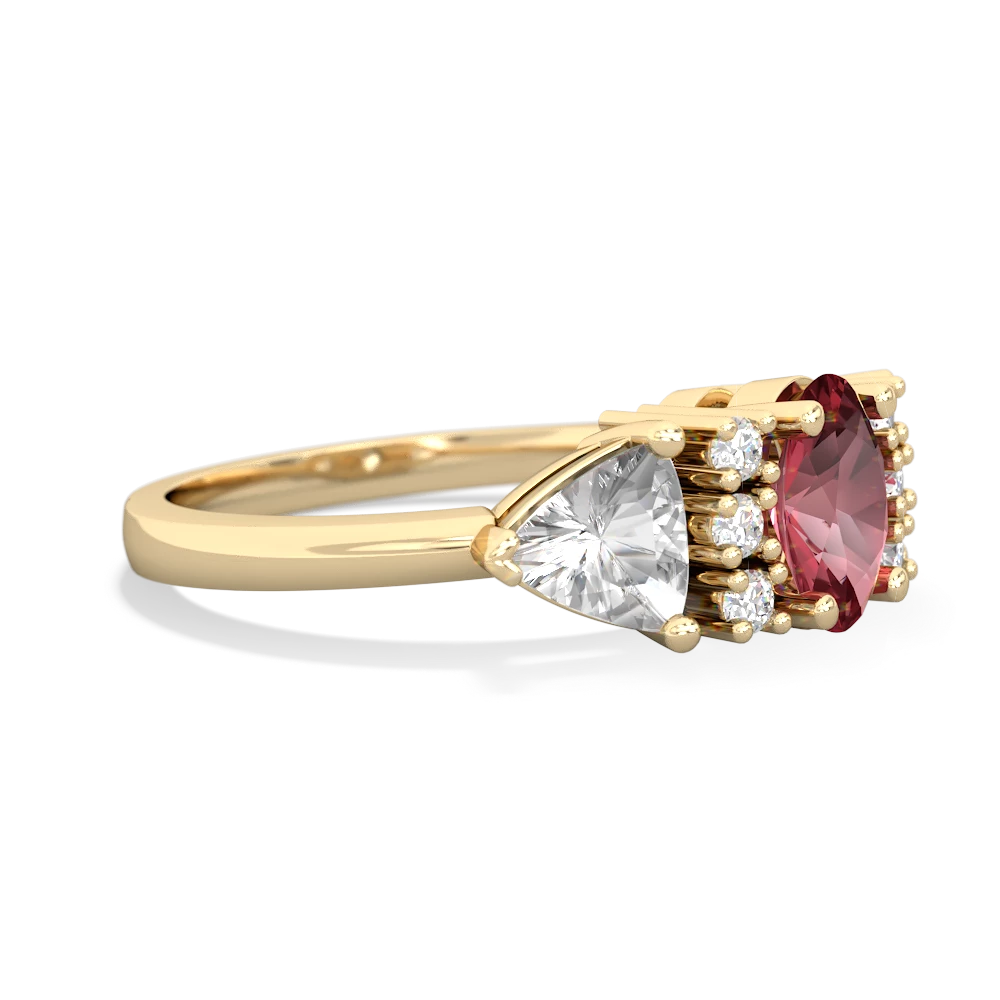 Pink Tourmaline Antique Style Three Stone 14K Yellow Gold ring R2186