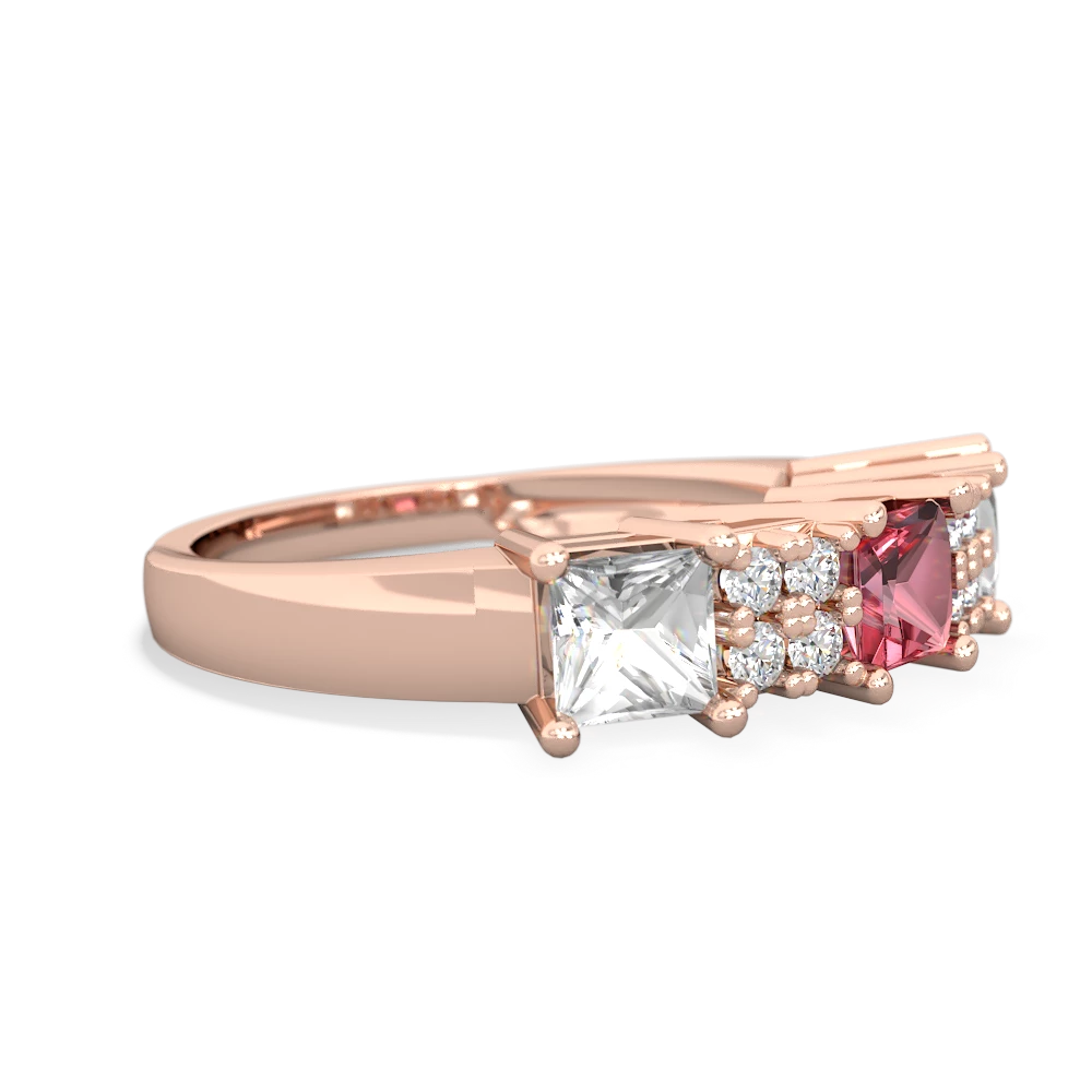 Pink Tourmaline Three Stone Diamond Cluster 14K Rose Gold ring R2592