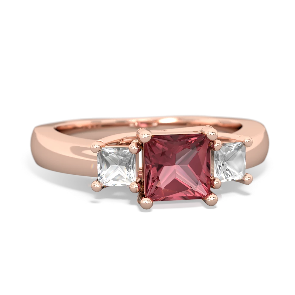 Pink Tourmaline Three Stone Trellis 14K Rose Gold ring R4015