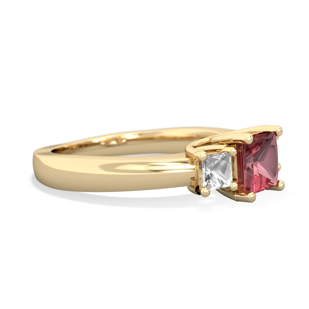 Pink Tourmaline Three Stone Trellis 14K Yellow Gold ring R4015