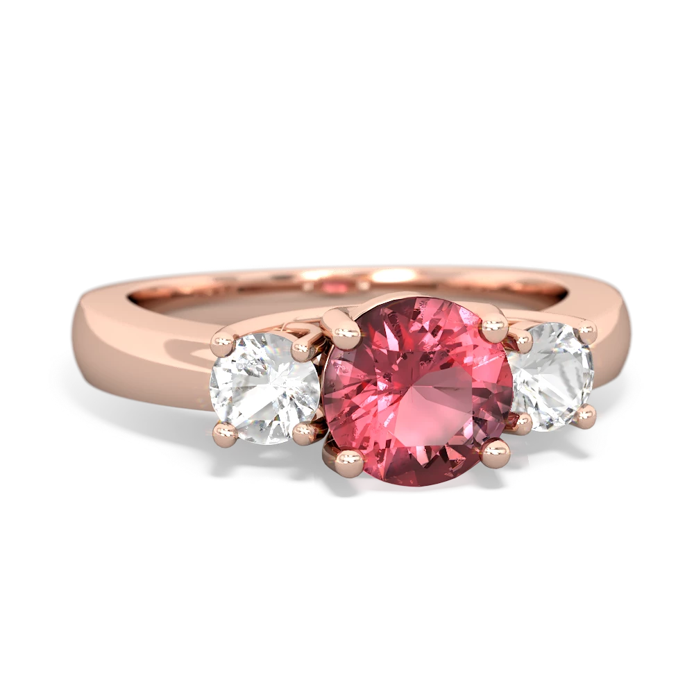 Pink Tourmaline Three Stone Round Trellis 14K Rose Gold ring R4018