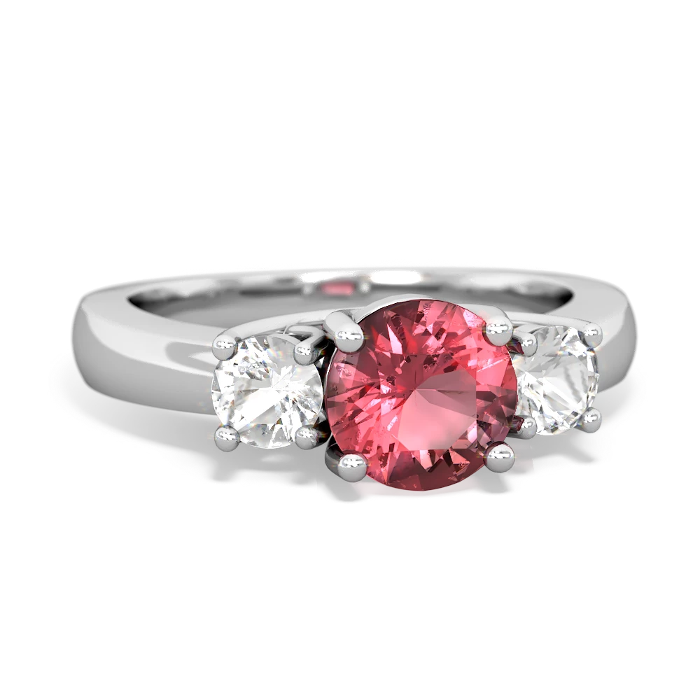 Pink Tourmaline Three Stone Round Trellis 14K White Gold ring R4018