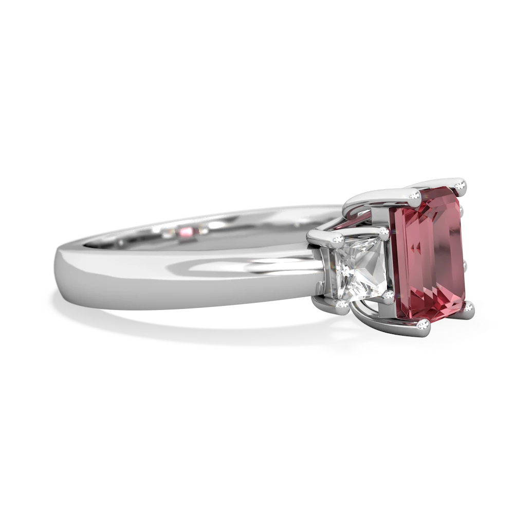 Pink Tourmaline Three Stone Emerald-Cut Trellis 14K White Gold ring R4021