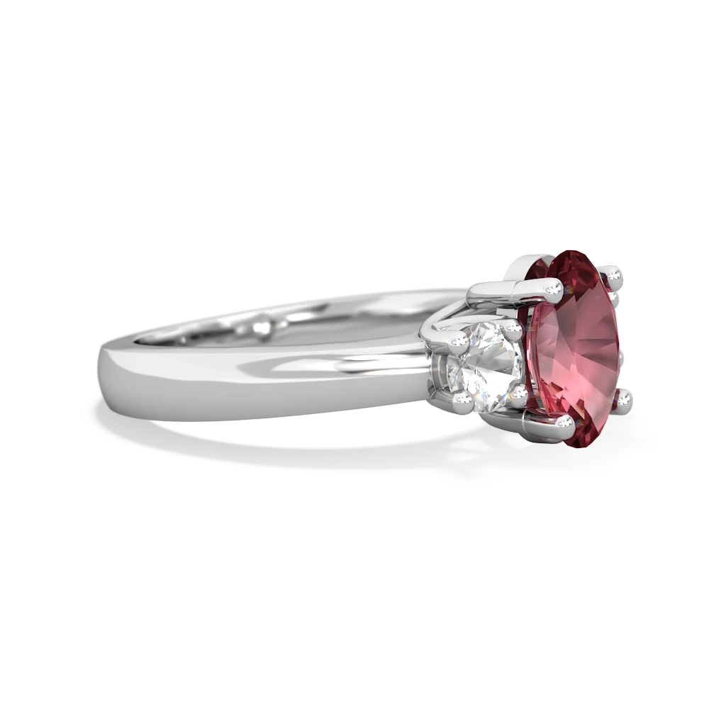Pink Tourmaline Three Stone Oval Trellis 14K White Gold ring R4024