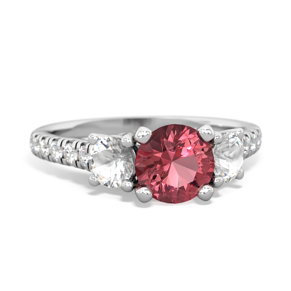 Pink Tourmaline Pave Trellis 14K White Gold ring R5500