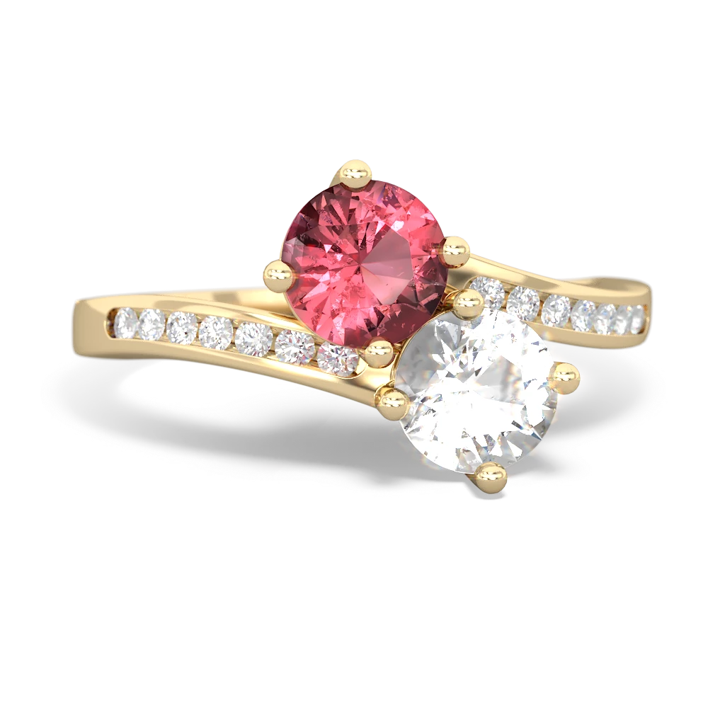 Pink Tourmaline Channel Set Two Stone 14K Yellow Gold ring R5303