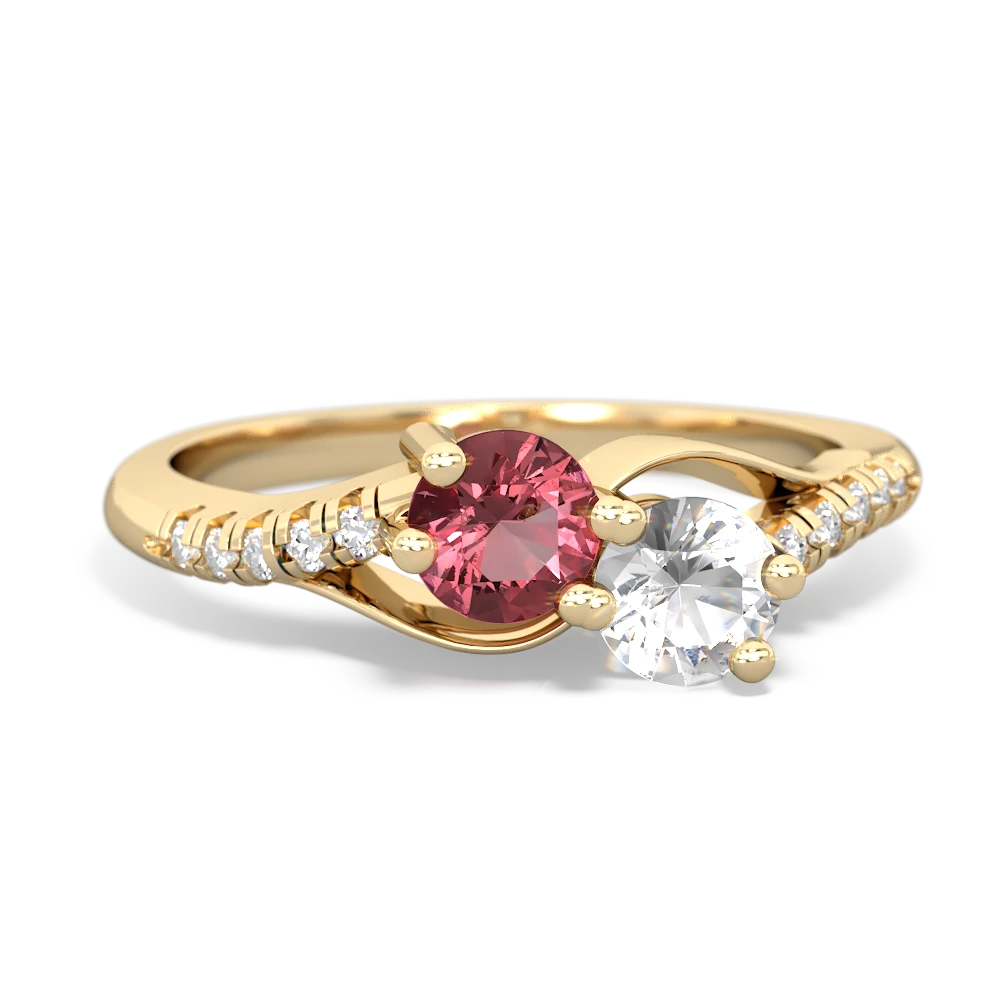Pink Tourmaline Infinity Pave Two Stone 14K Yellow Gold ring R5285