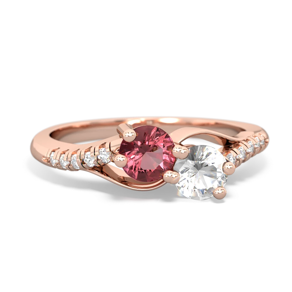 Pink Tourmaline Infinity Pave Two Stone 14K Rose Gold ring R5285