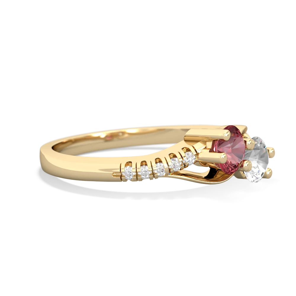 Pink Tourmaline Infinity Pave Two Stone 14K Yellow Gold ring R5285