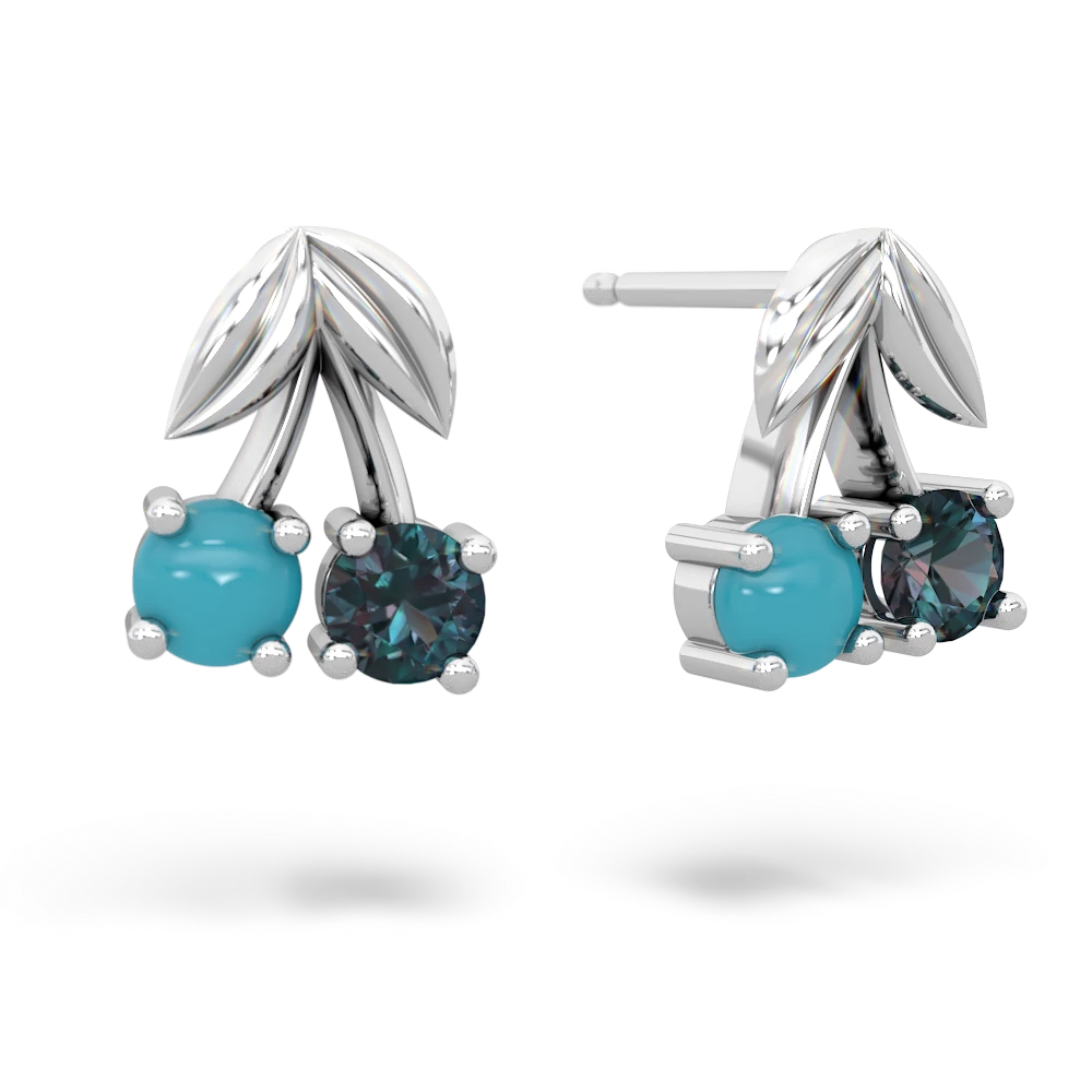 Turquoise Sweet Cherries 14K White Gold earrings E7001