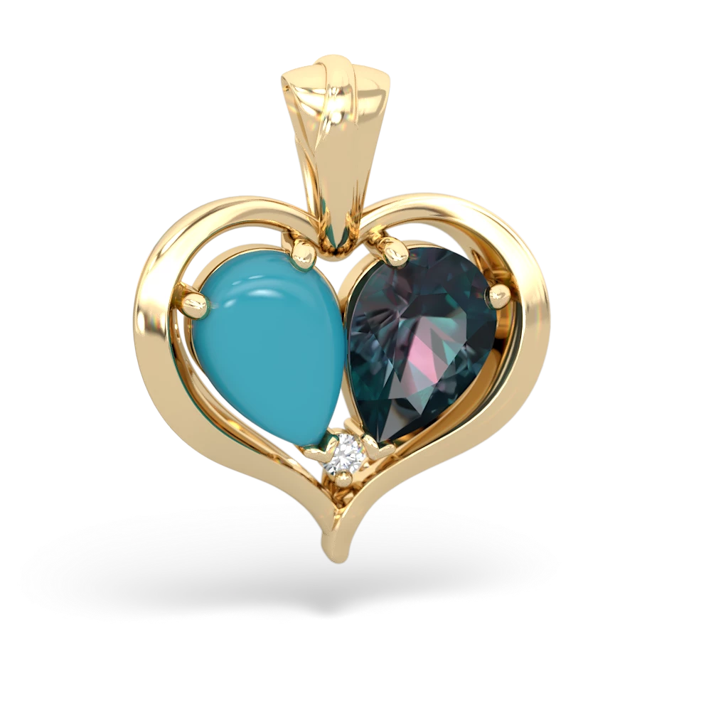 Turquoise Two Become One 14K Yellow Gold pendant P5330