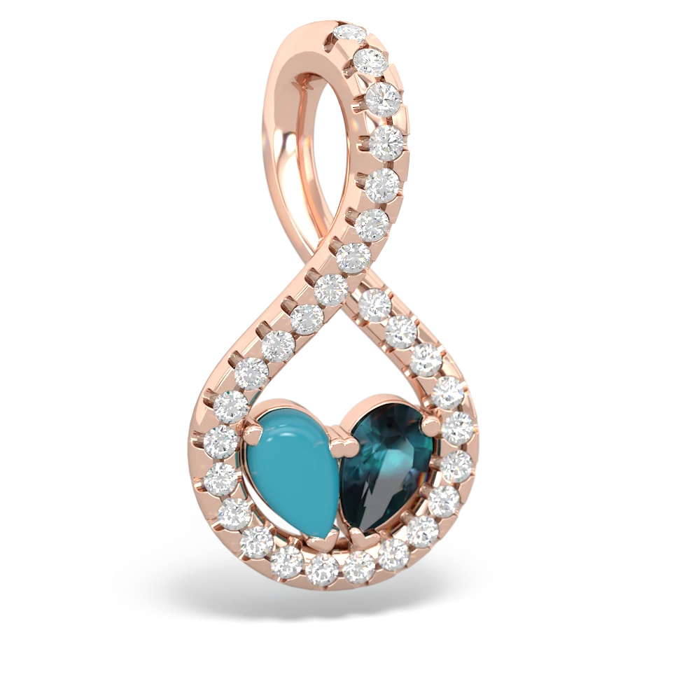 Turquoise Pave Twist 'One Heart' 14K Rose Gold pendant P5360