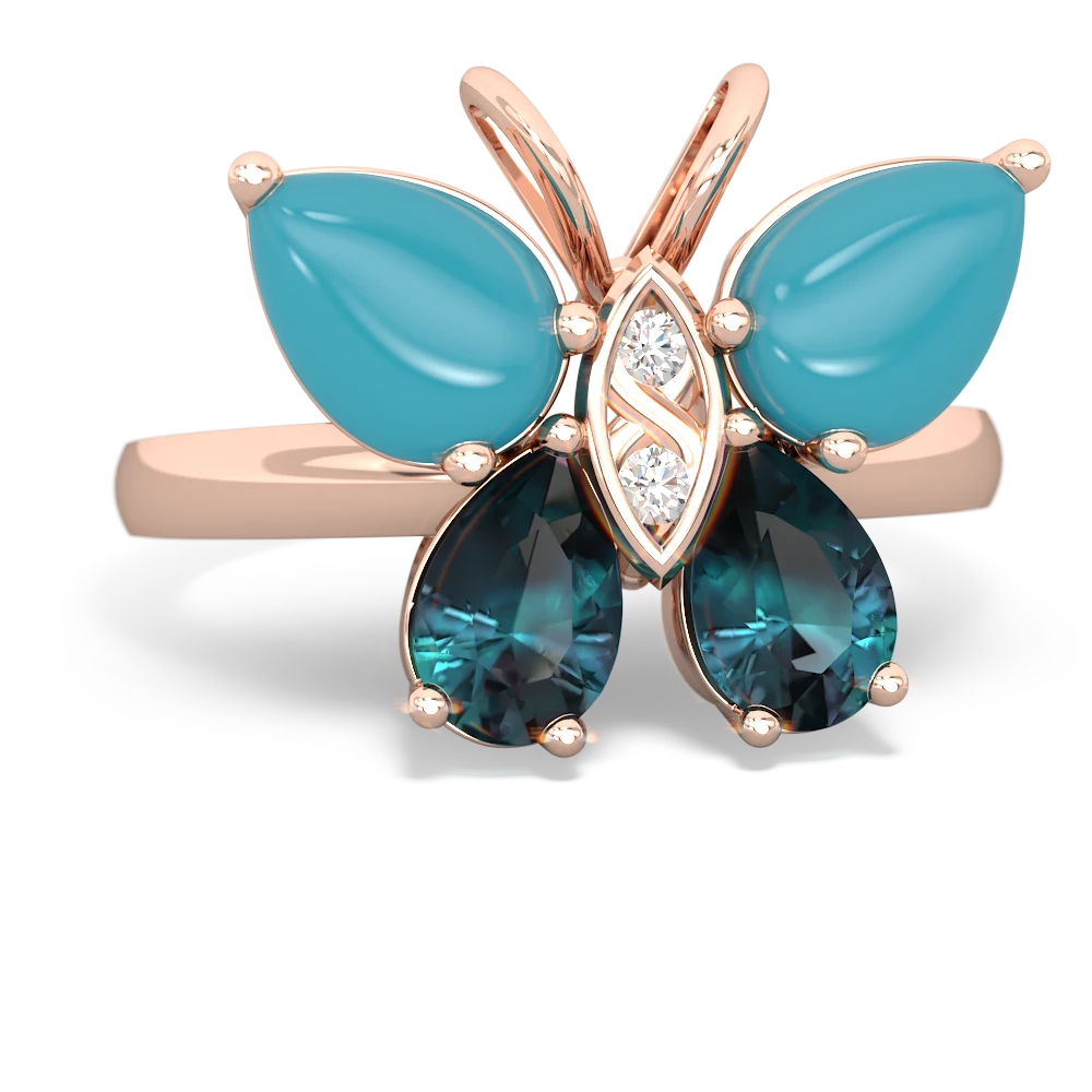 Turquoise Butterfly 14K Rose Gold ring R2215