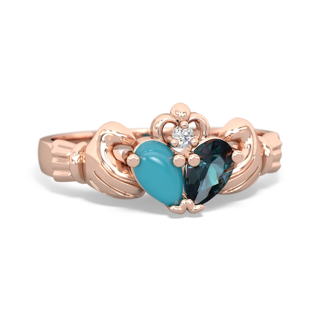 Turquoise 'Our Heart' Claddagh 14K Rose Gold ring R2388