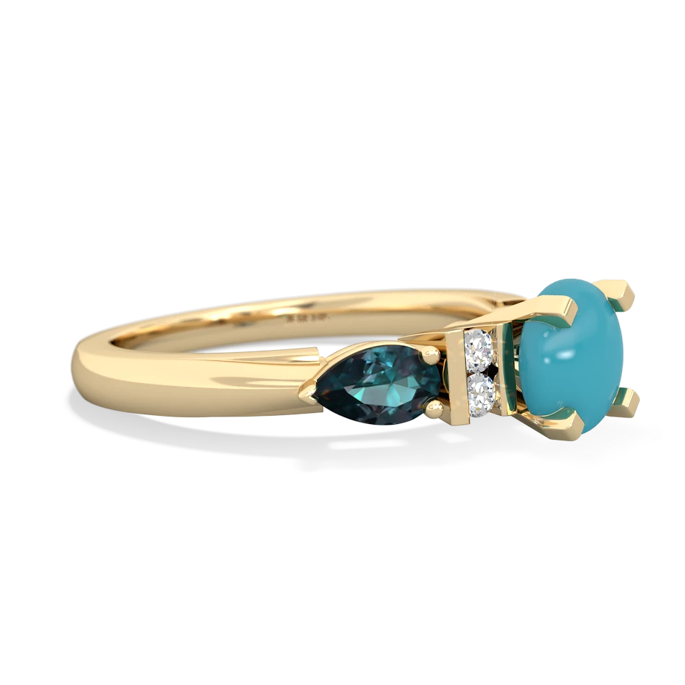 Turquoise 6Mm Round Eternal Embrace Engagement 14K Yellow Gold ring R2005