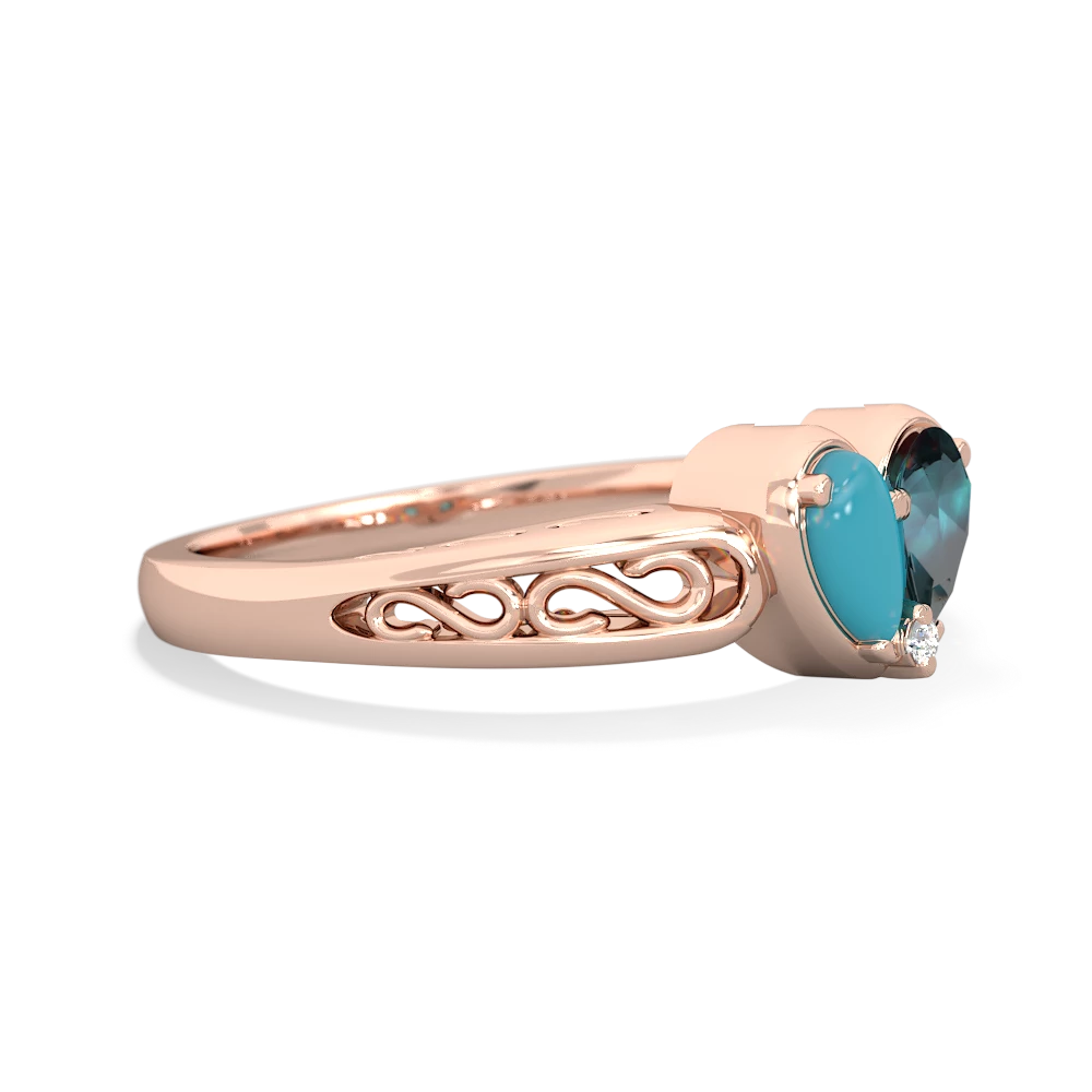 Turquoise Filligree 'One Heart' 14K Rose Gold ring R5070