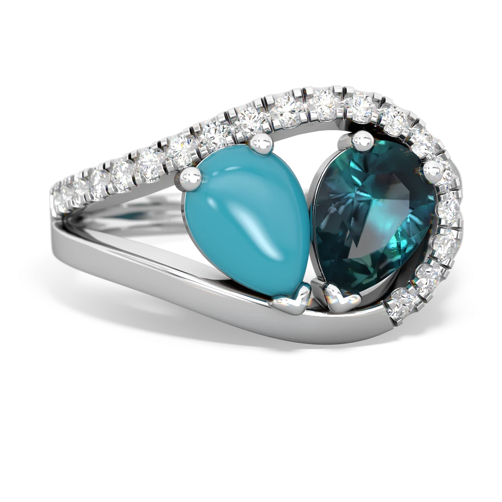 Turquoise Nestled Heart Keepsake 14K White Gold ring R5650