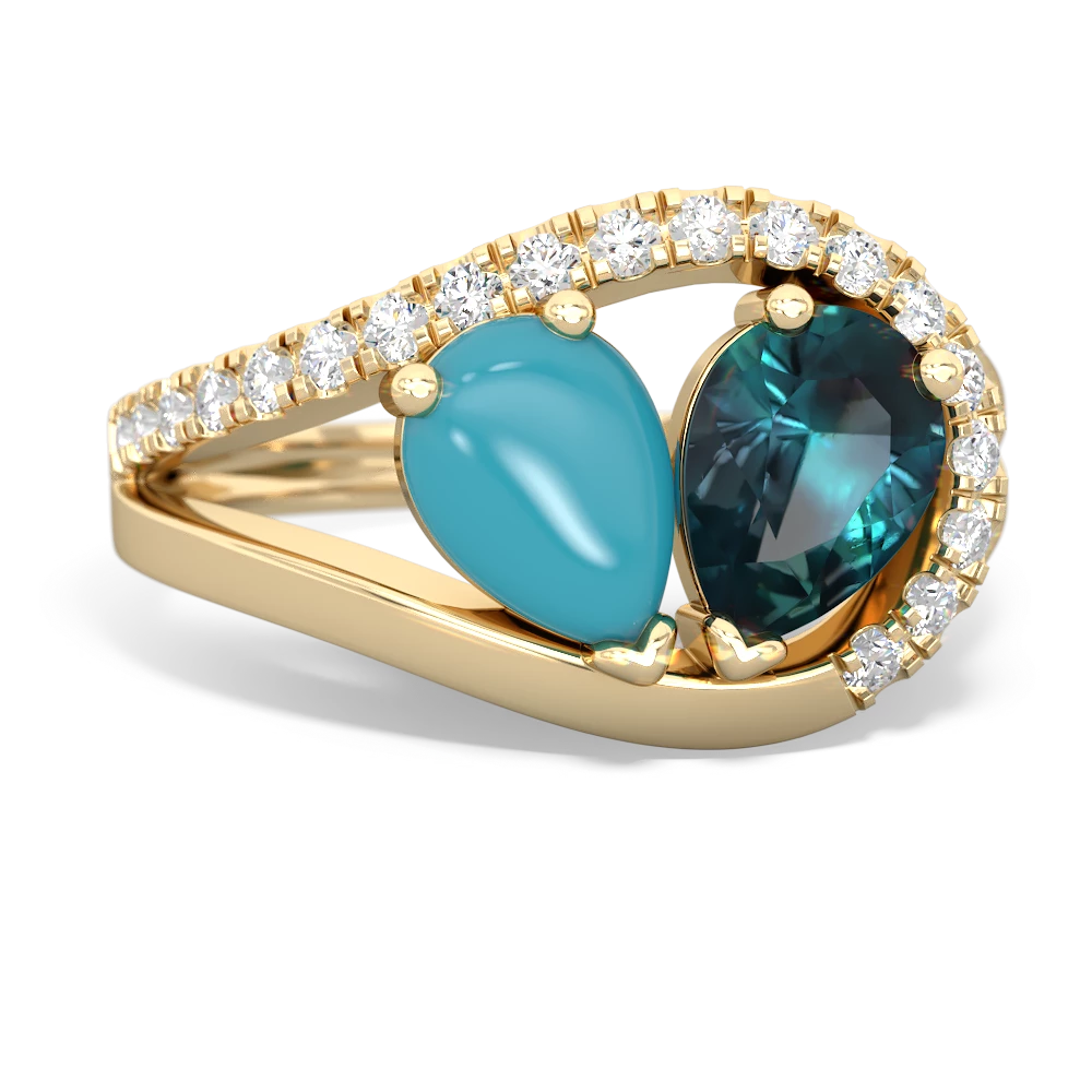 Turquoise Nestled Heart Keepsake 14K Yellow Gold ring R5650