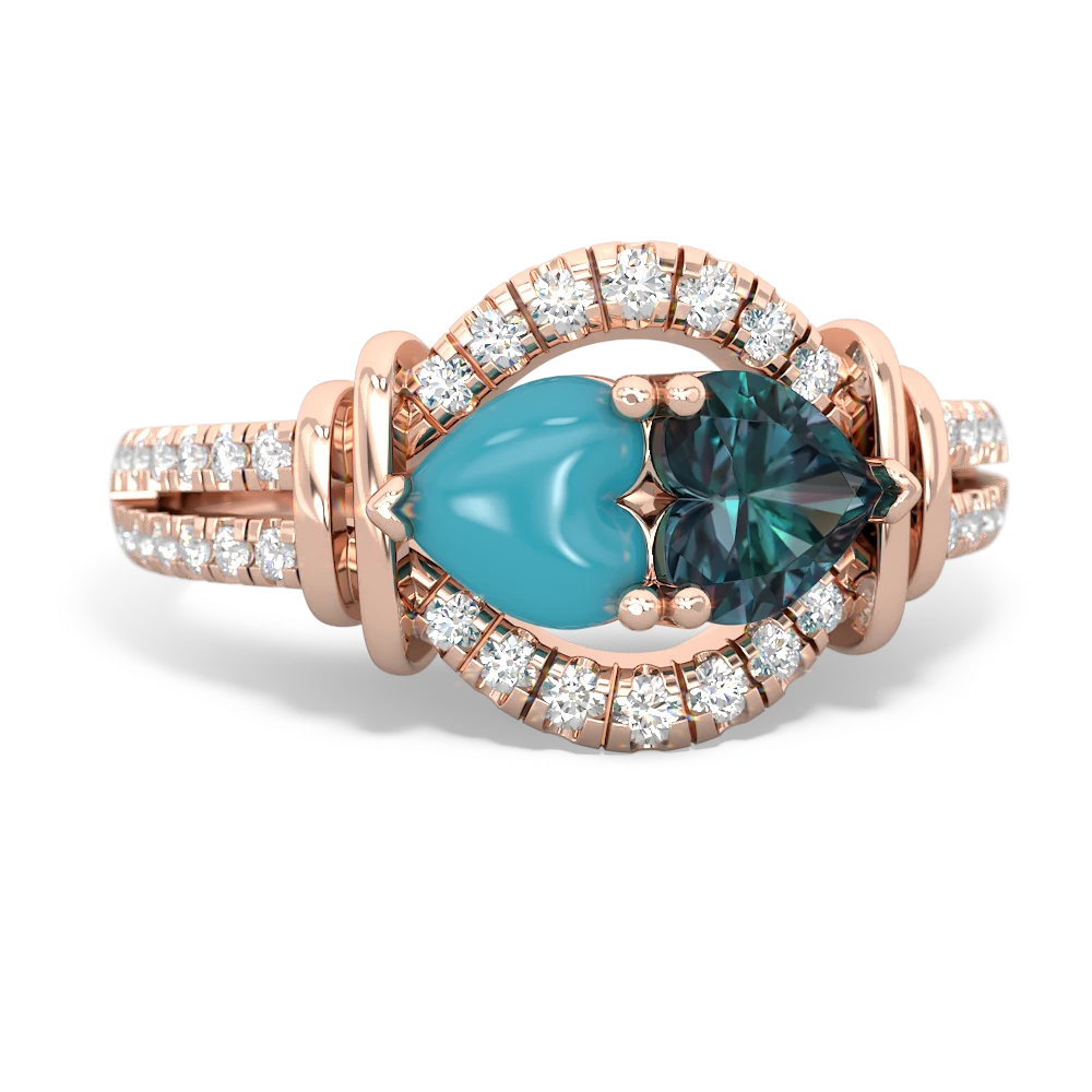 Turquoise Art-Deco Keepsake 14K Rose Gold ring R5630