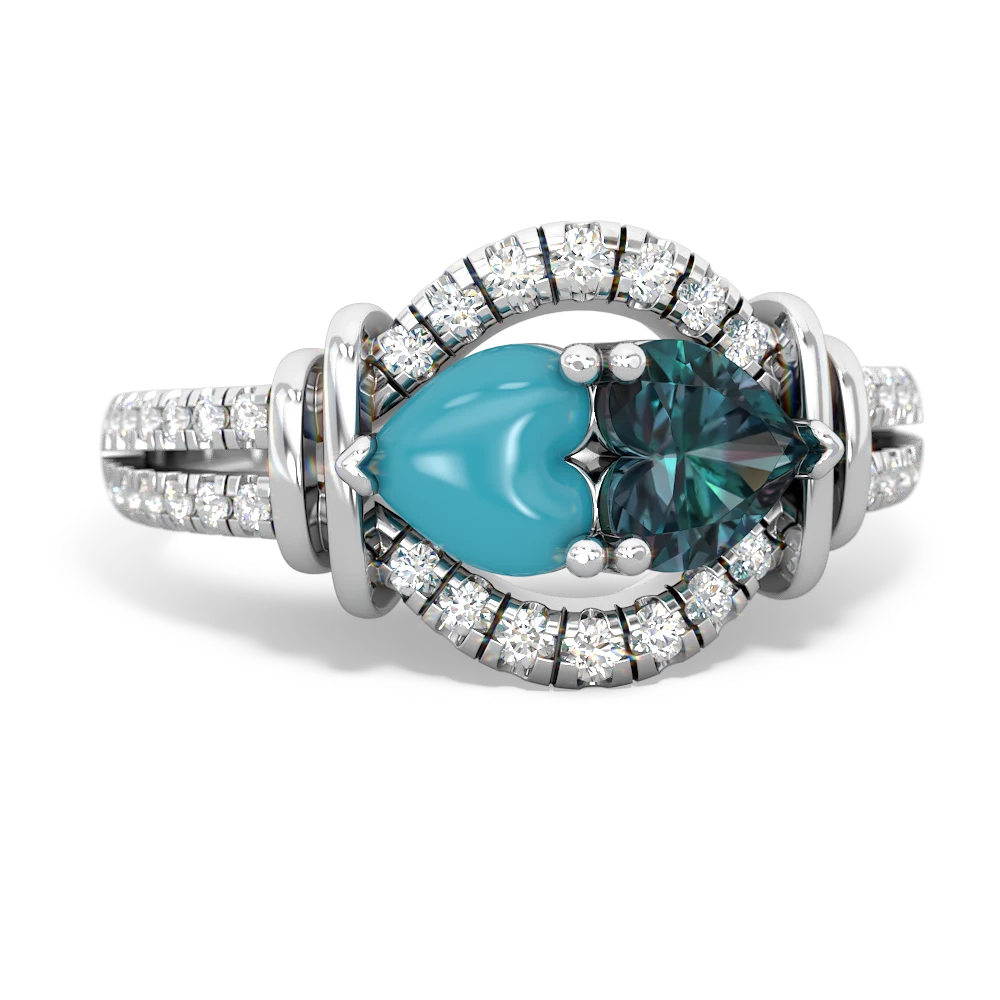 Turquoise Art-Deco Keepsake 14K White Gold ring R5630