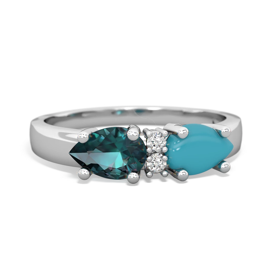 Turquoise Pear Bowtie 14K White Gold ring R0865